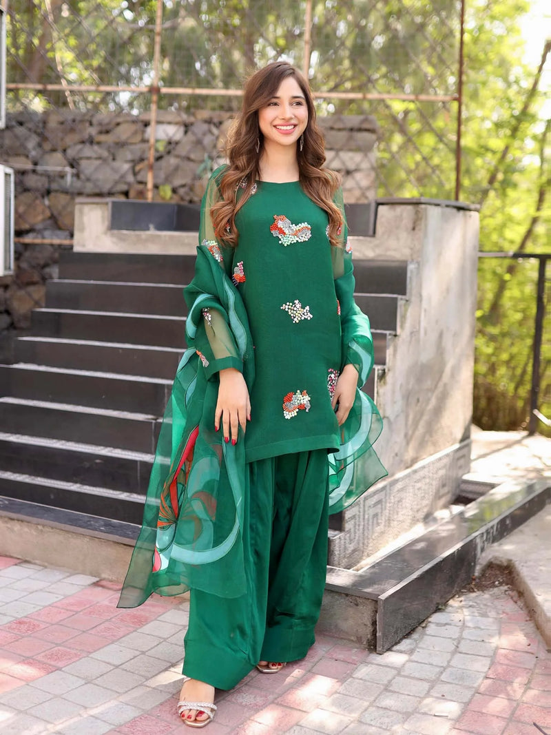 sabeen farooq Wild Cherry Green Outfit Best women clothingin pakistan