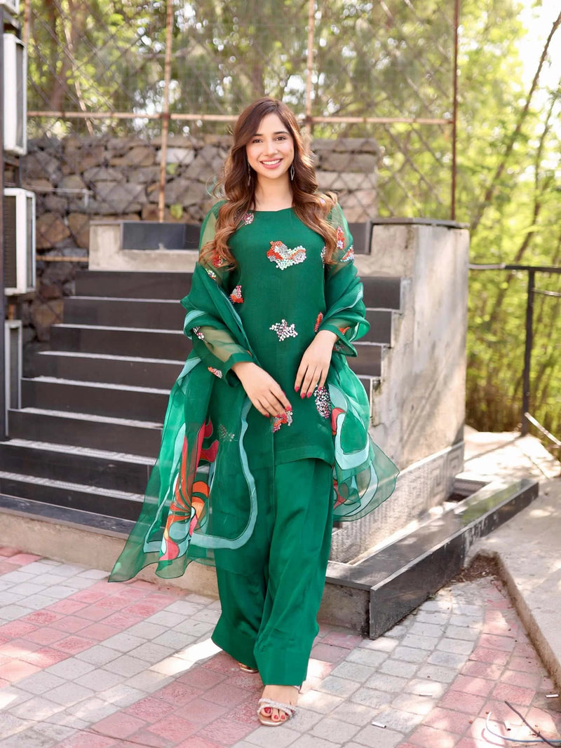 Sabeena Farooq Wild Cherry Green Outfit Best women clothing pakistan
