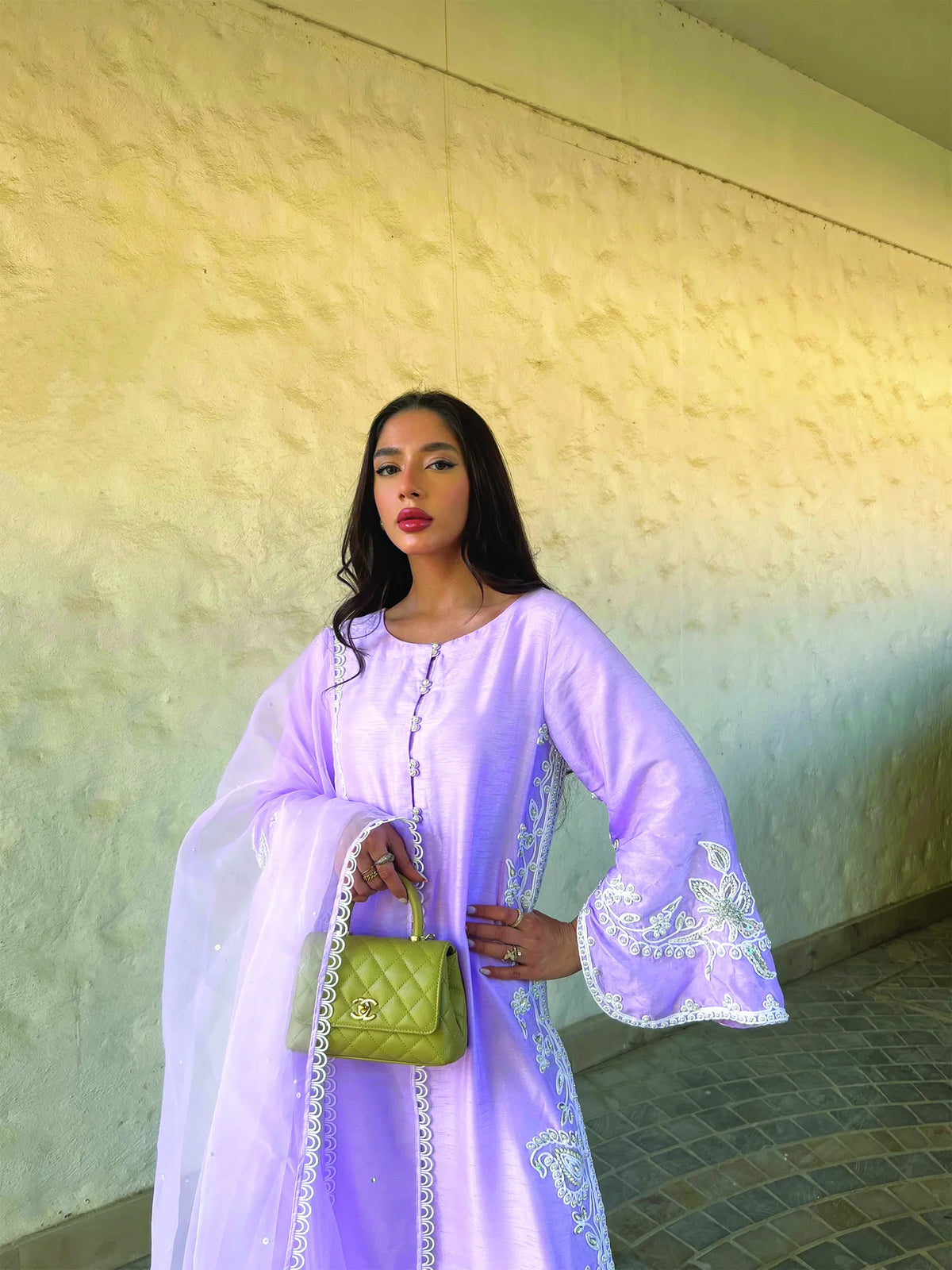 Alyana Shamsi Raw Silk Shirt and Pants Set with Organza Resham Dori Work Dupatta
