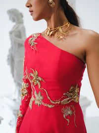 Avis Off-Shoulder Gold Embroidered Dress